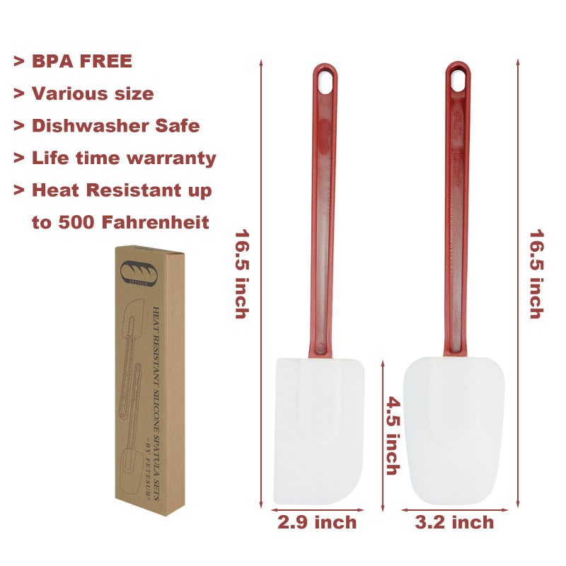 FETESUR High Heat Resistant Silicone Scraper Spoon Commercial Spatula for Cooking, Rubber Spatula Set of 2, (16.5'') - Image 2